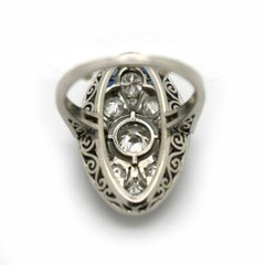 Edwardian Cut Vivid White Cubic Zirconia With Fancy Cut Blue Sapphire Fine Ring