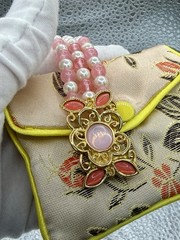 Vintage Trifari Gold-Tone 3 Strand Bracelet w/ Ornate Floral Centerpiece Clasp