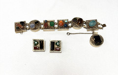 Kafin NY Bracelet and Earrings Demi Parure, Cabochon and Glass Stones, DBL Links