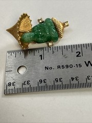 JOMAZ Joseph Mazer? Unsigned Asian Buddha Faux Jade Peking Glass Rhinestone Pin