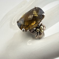 Ann King Ring Sterling Silver 18k Yellow Gold Flower Smoky Quartz Size 9 Floral