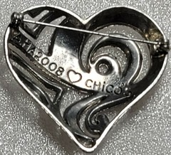 Vintage signed CHICO’S 2008 Rhinestone 2 Tone Heart Brooch