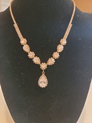 Vintage Style Rhinestone Necklace Clear Crystal Teardrop Pendant 18″