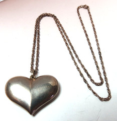 VTG HEART 925 STERLING SILVER NECKLACE CHAIN 20″ LONG & 24MM X 31MM HEART
