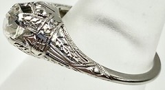 ART DECO BELAIS 18K .53 CT VINTAGE ENGAGEMENT FILIGREE ANTIQUE RING (C130B)