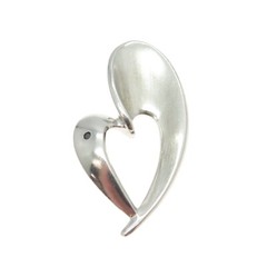925 Sterling Silver Vintage Real Diamond Open Heart Modernist Slide Pendant