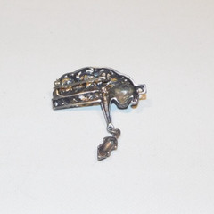 Vintage Jezlaine Sterling Silver Cat Playing with Dangling Mouse Pin/Brooch 925
