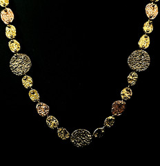 VINTAGE 24” ANNE DICK NECKLACE ~ BRUTALIST MODERN TRICOLOR DISC ~ STUNNING