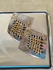 VTG SHARON M. DONOVAN MICHIGAN EARRINGS & PIN 14KT GOLD STERLING AWESOME DESIGN