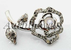 Victorian 0.80ct Rose Cut Diamond Pearl Rose Shape Brooch Vintage VTJ EHS