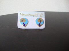 VINTAGE SAMUEL HUANG DESIGNER CLOISONNE PHOENIX COBALT & BLUE ENAMEL EARRINGS