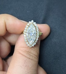 Vintage 18k Yellow Gold Engagement Ring 5.06ct.Lab-Grown Marquise Euro Diamond