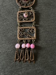 Vintage Casa Maya Mexico Necklace Copper Brass Pink Color Beads —