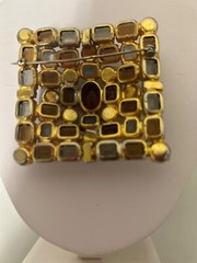 Vintage Large Juliana Style Dark Amber Silver & Grey Glass Open Back Pin Brooch