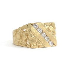 Vintage 1980’s Men’s Diamond Flat Top Nugget Ring 14K Yellow Gold, 9.38 Grams
