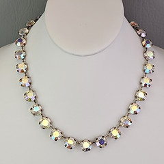 Vintage Open Bezel Necklace Aurora Borealis Round Linked Beads 17″