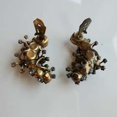 Multi Color Glass Rhinestone Clip Earrings Flower Ear Climber Crescent READ
