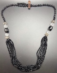 Vintage Black / Clear Crystal Bead Strand Necklace Art Deco Style 29in.