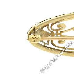 Antique Edwardian Krementz 14k Gold Montana Sapphire Open Filigree Oval Brooch