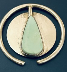 Alain Teissier Signed Modernist Sterling Turquoise Scarf Ring/Holder French 24g