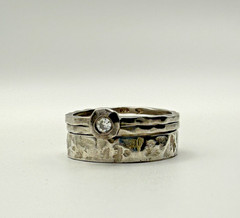 Silpada 925 Sterling Silver Stackable Ring Set Hammered CZ Size 8 Vintage