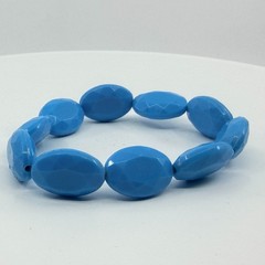 Vintage Chunky Sky Blue Faceted Oval Acrylic Bead Stretch Bracelet