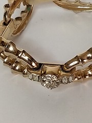 Vintage Barclay Costume Gold Tone Clear Rhinestone Round Link Bracelet Old Money