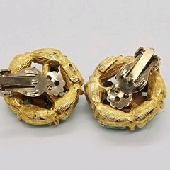 Selro Selini Green Clip On Earrings Rhinestone Flowers Gold tone Designer 1 in
