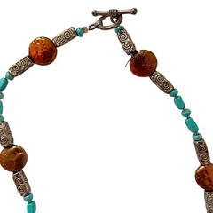 Turquoise Beaded Necklace Blue Howlite Nuggets Silver Tone Western Southwestern