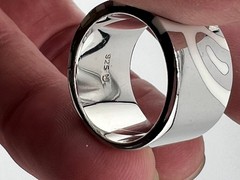 Designer white enamel band ring size 6 3/4 925 Sterling silver wide & chunky