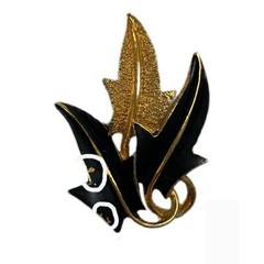 Vintage Mode Art Clip Earrings Leaf Black Enamel Signed Retro 1970s Old Money