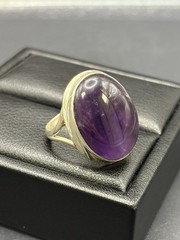 Vintage Sterling Silver 25x17MM Amethyst Cab Ring 7 Grams Size 9 E22