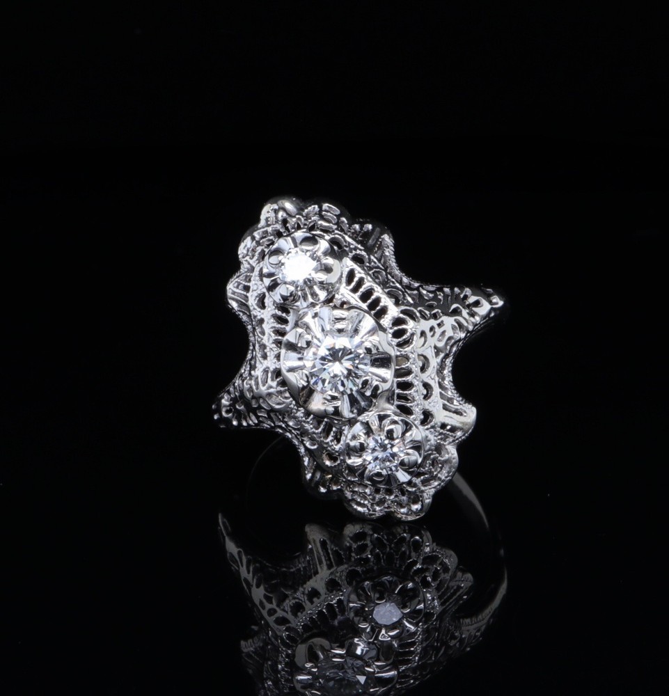 Vintage 0.22ct G Si Diamond Set 14ct White Gold Ring size I1/2 Val $2765