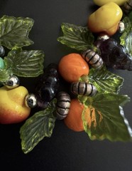Vintage Plastic Acrylic Resin Fruit Salad Charm Bracelet Colorful Beads Silver