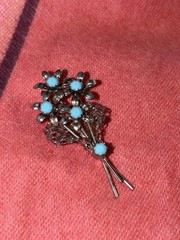 Woman’s Silver Turquoise Brooch Flower Bouquet