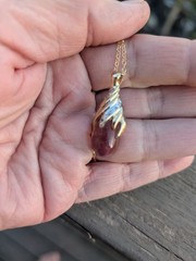 Vintage 14 k YG Large Pink Tourmaline Pendant With Diamonds