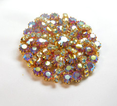 STARBURST VINTAGE PINK & AURORA BOREALIS PRONG SET RHINESTONE BROOCH ✨
