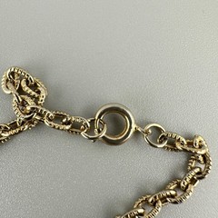 Vintage Flapper Chain Necklace Gold Tone Textured Cable Link Oval Station Bead