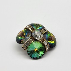 Stunning Rivoli rhinestone clip earrings unsigned Rainbow watermelon bold