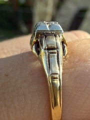 1930s Art Deco 10K Gold Diamond Engagement Ring Two Tone Illusion Sz 7.25