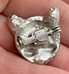 VTG MCM Google Eyes Rhinestone Silver-tone Funny Cartoon Cat Face pin