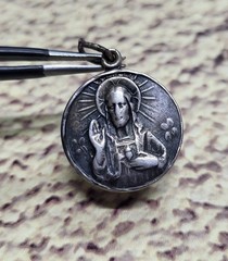 Our Lady of Mt Carmel Old Sterling Silver Antique 0.9 Inch Round Pendant