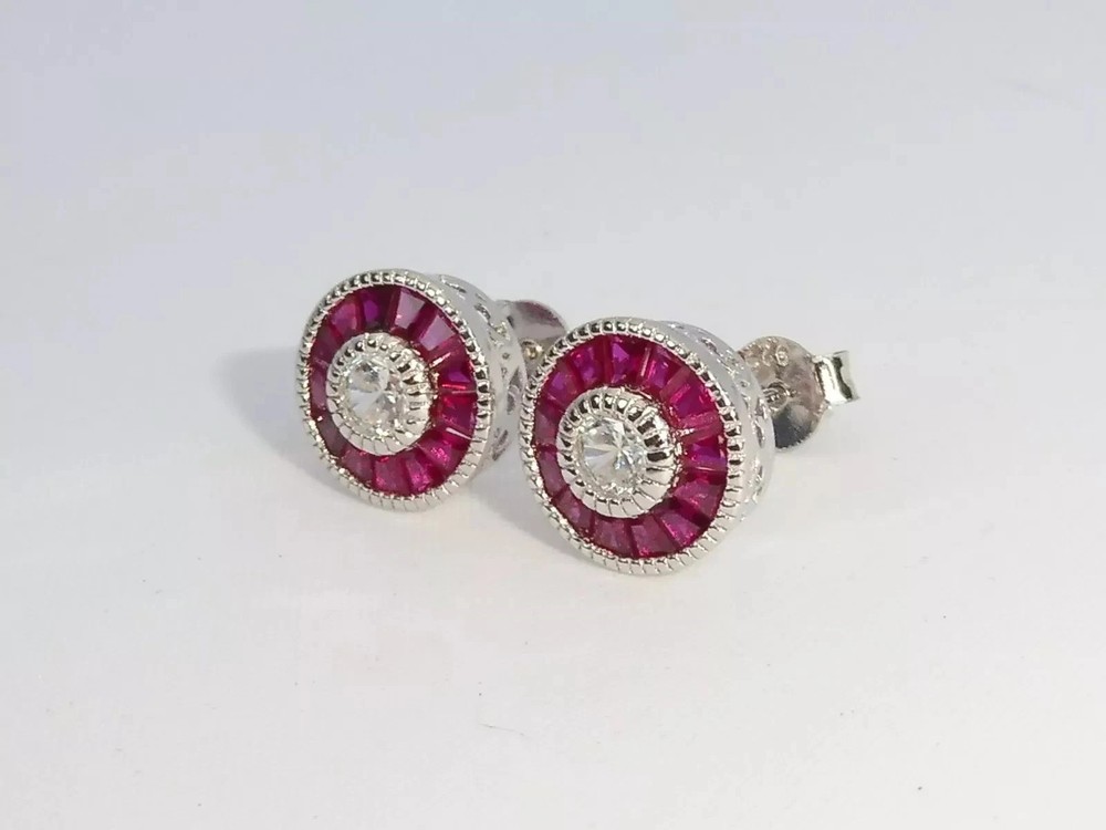 Art Deco Style Lab Created Diamond Wedding Anniversary 14K White Gold FN Earring