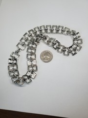 Vintage Silver Tone Rectangle Link Collar Necklace 17″