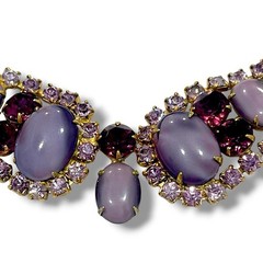 Juliana Delizza Elster Necklace Vtg 60s Marbled Purple Cabochons Gold Plated 14”