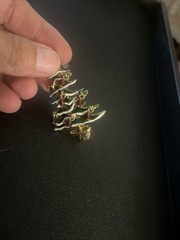 Avon Green Enamel Red Crystal Dangle Ornament Gold Tone Christmas Tree Brooch