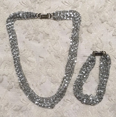 Vintage Multichain Necklace Bracelet Set Silver Tone Statement Jewelry