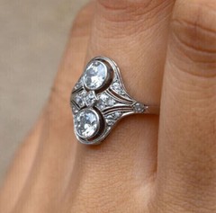 Art Deco Inspired Toi Et Moi Ring 2.2 Ct Simulated Diamond 14k White Gold Over