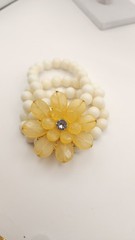 Vintage 1960s Yellow Lucite Flower Stretch Bracelet Multi Strand Chunky Boho