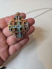 1969 Terra Sancta Guild Pendant A Jerusalem Cross Design Necklace Gold Tone